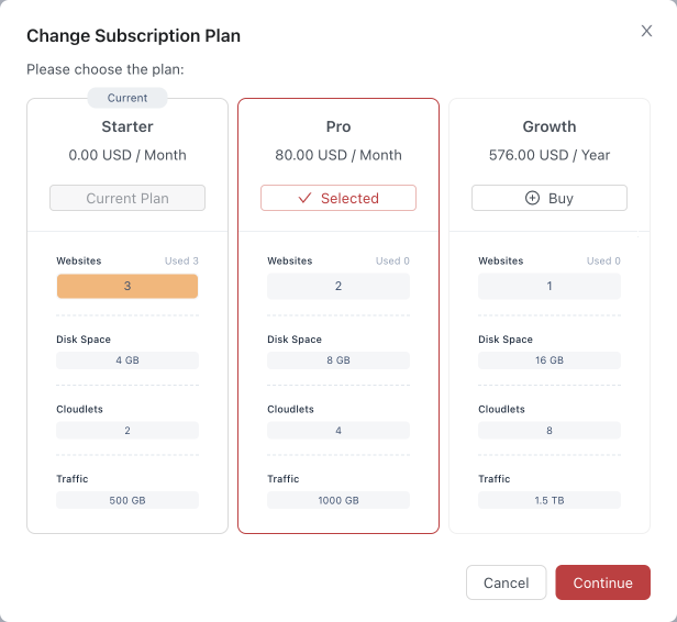 settings subscription plan