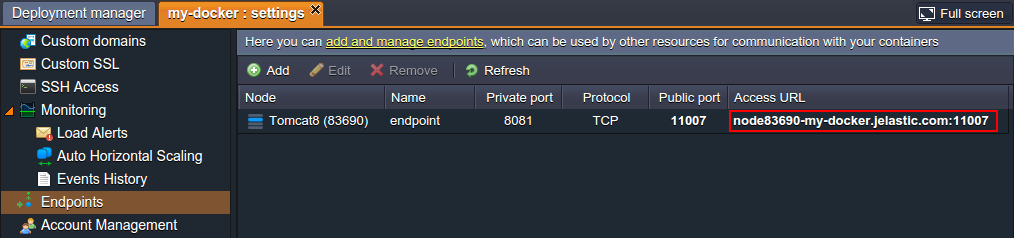 container endpoints