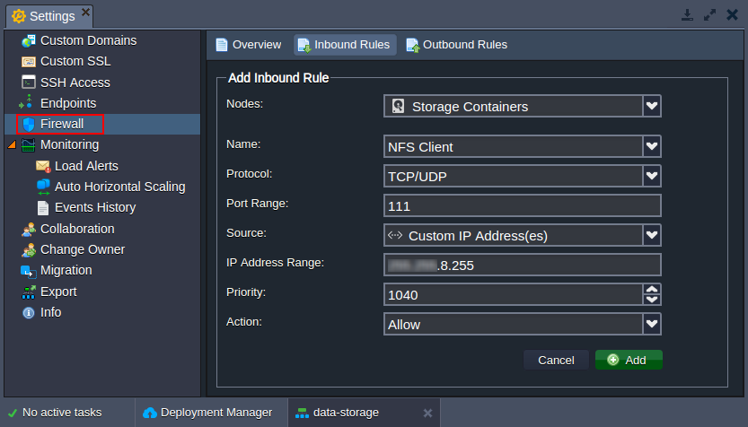 configure firewall rules via UI