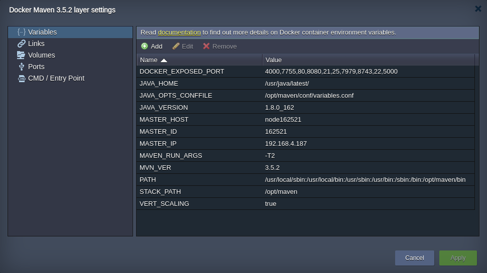 Maven build node environment variables