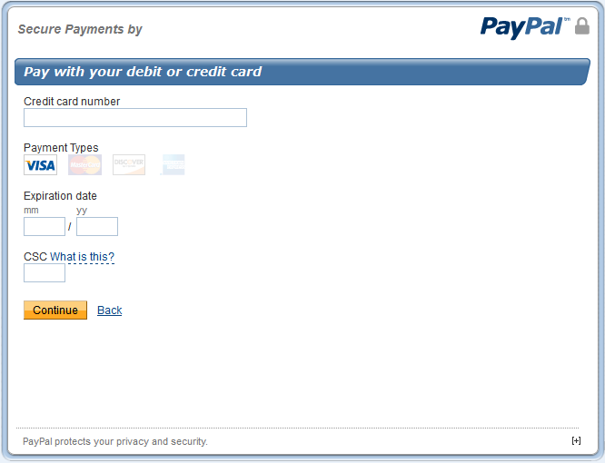 PayPal card details