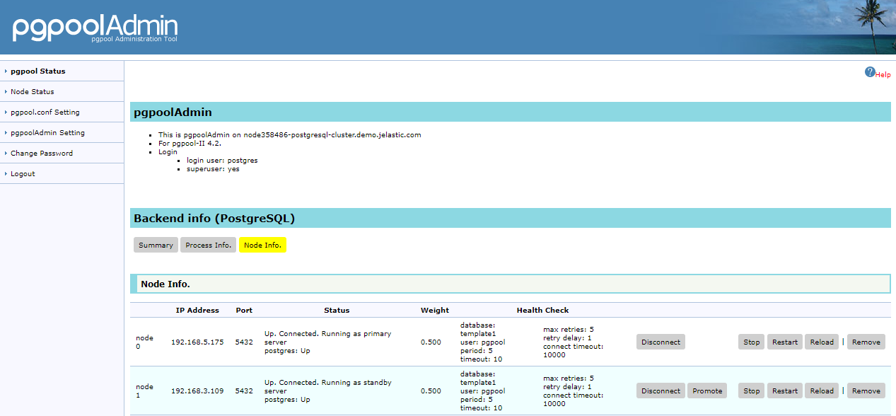 pgpoolAdmin panel