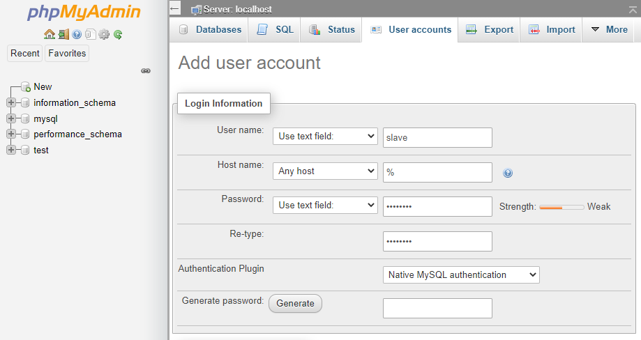 database user credentials