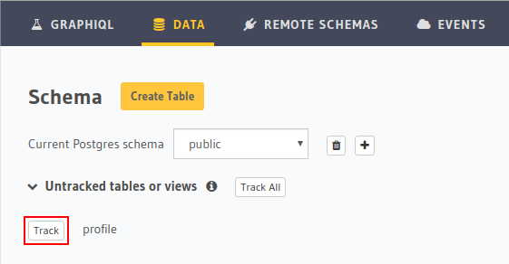 Hasura track existing tables