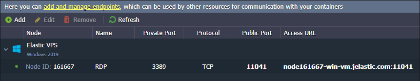 Windows VM endpoint for RDP