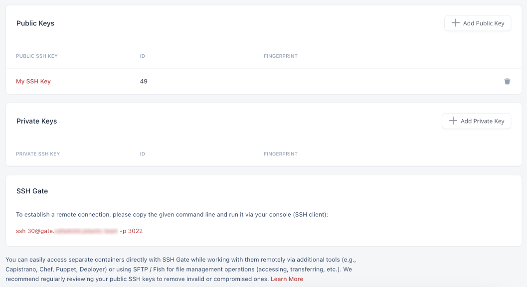 account SSH keys