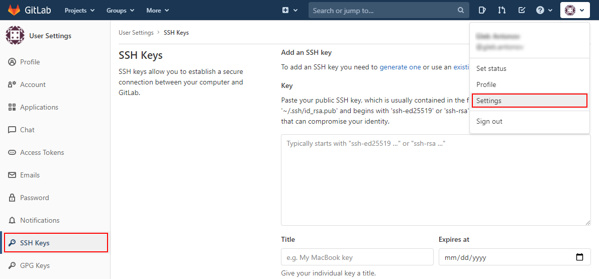 GitLab SSH keys settings