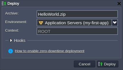 application deploy dialog