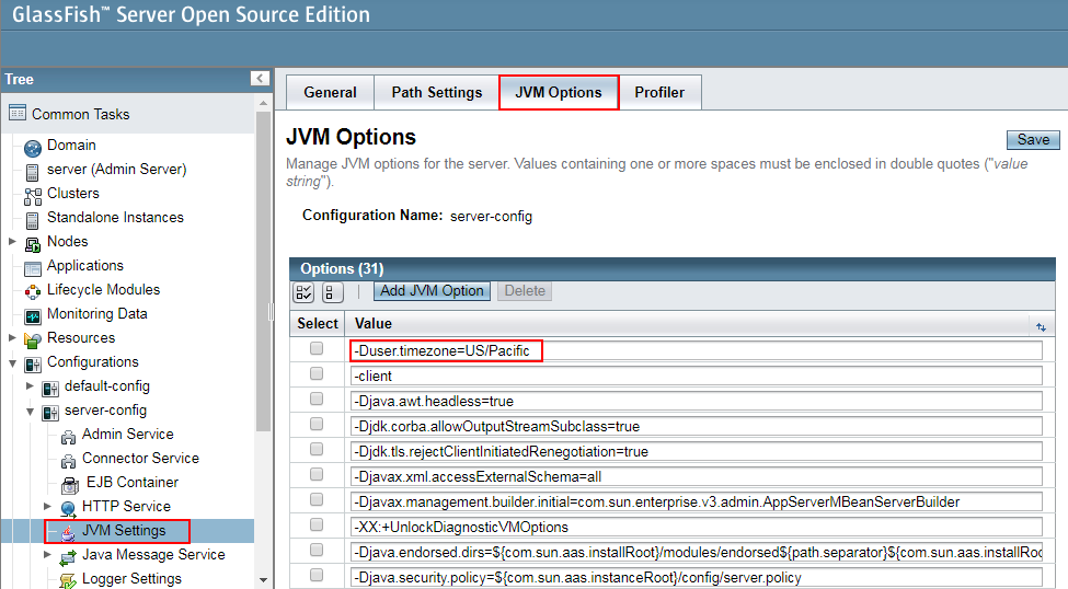 GlassFish timezone variable