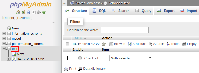 new table added to database