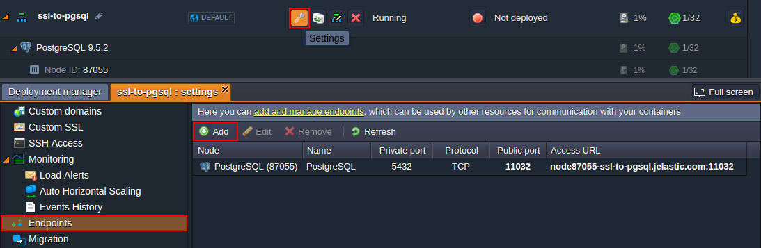 attach endpoint to PostgreSQL