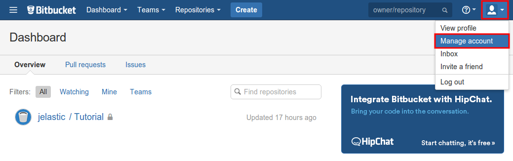 Bitbucket manage account