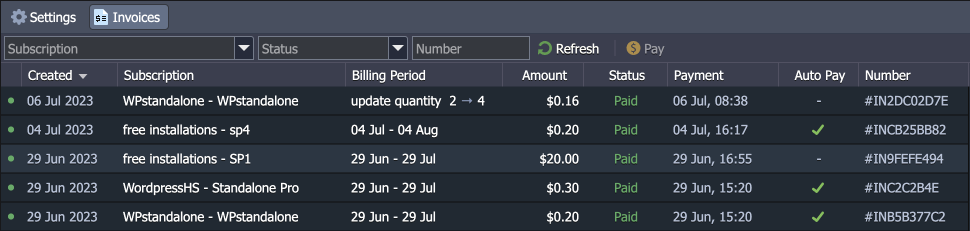 subscription invoices