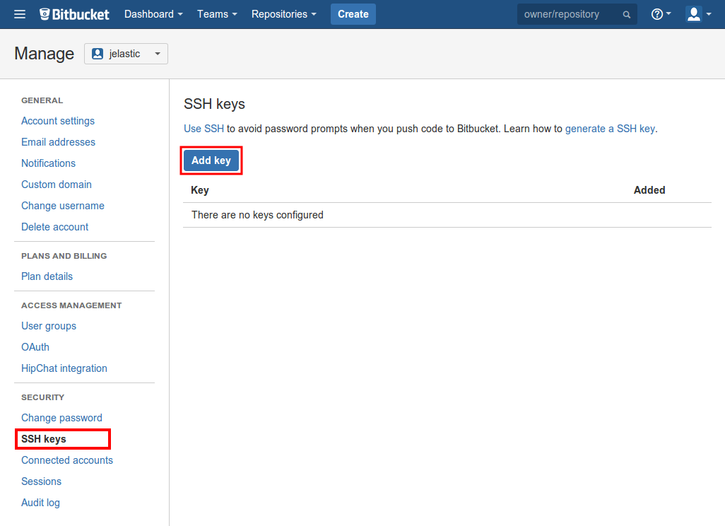 Bitbucket SSH keys settings