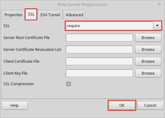 configure SSL for connection via pgAdmin3