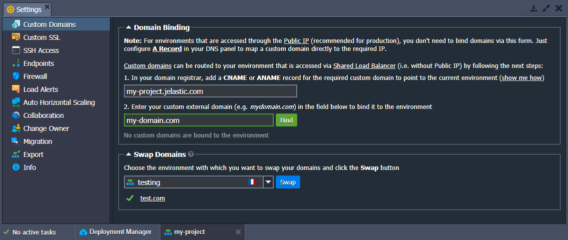 custom domains settings