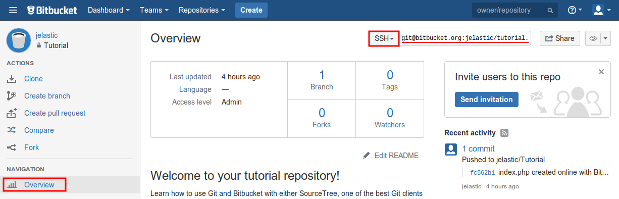 Bitbucket copy GIT link