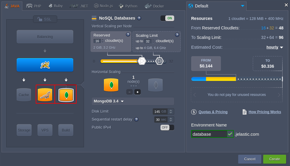 create environment with database