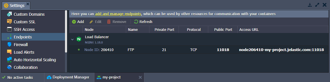 endpoints settings