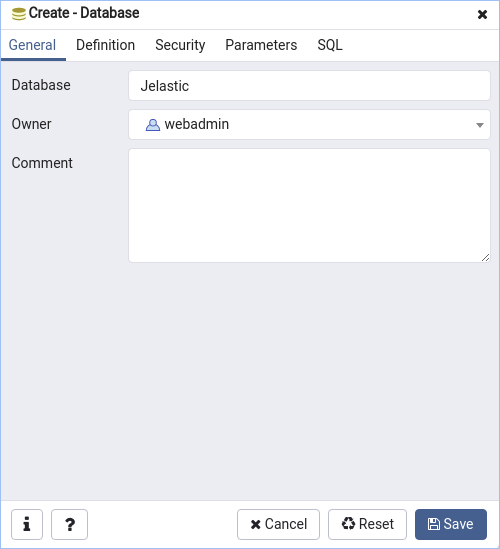 create database dialog