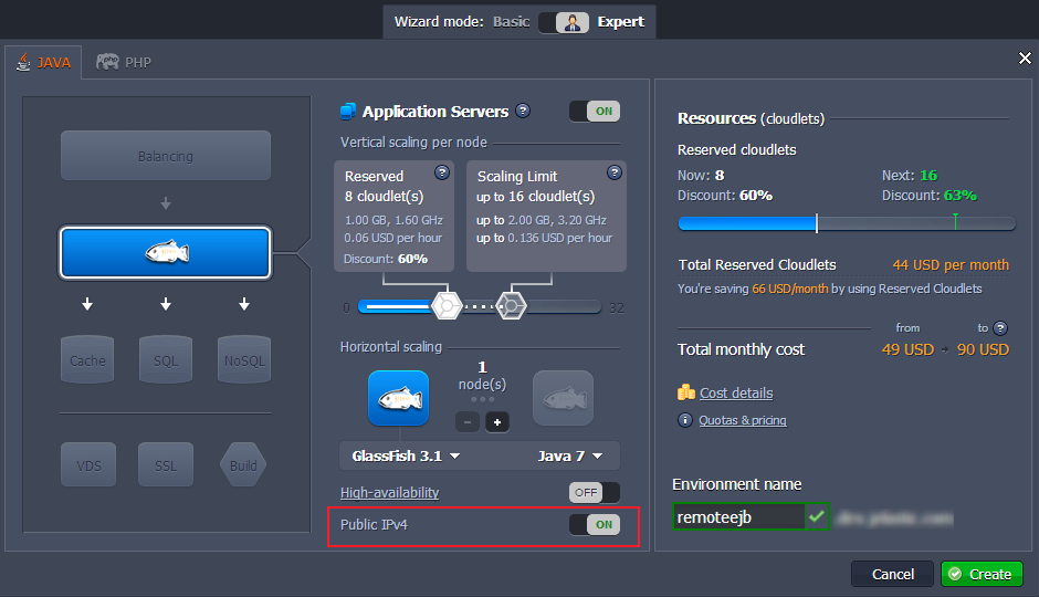 remote access to ejb glassfish create environment with glassfish