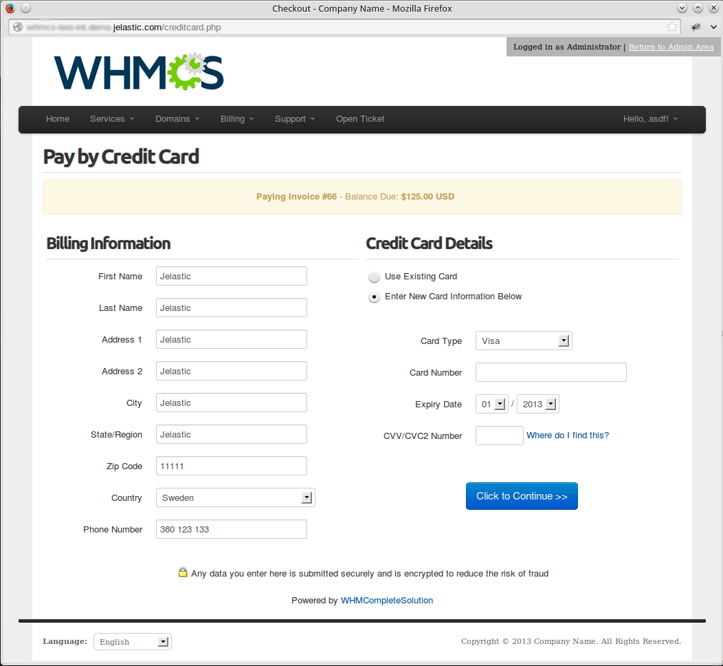 WHMCS payment