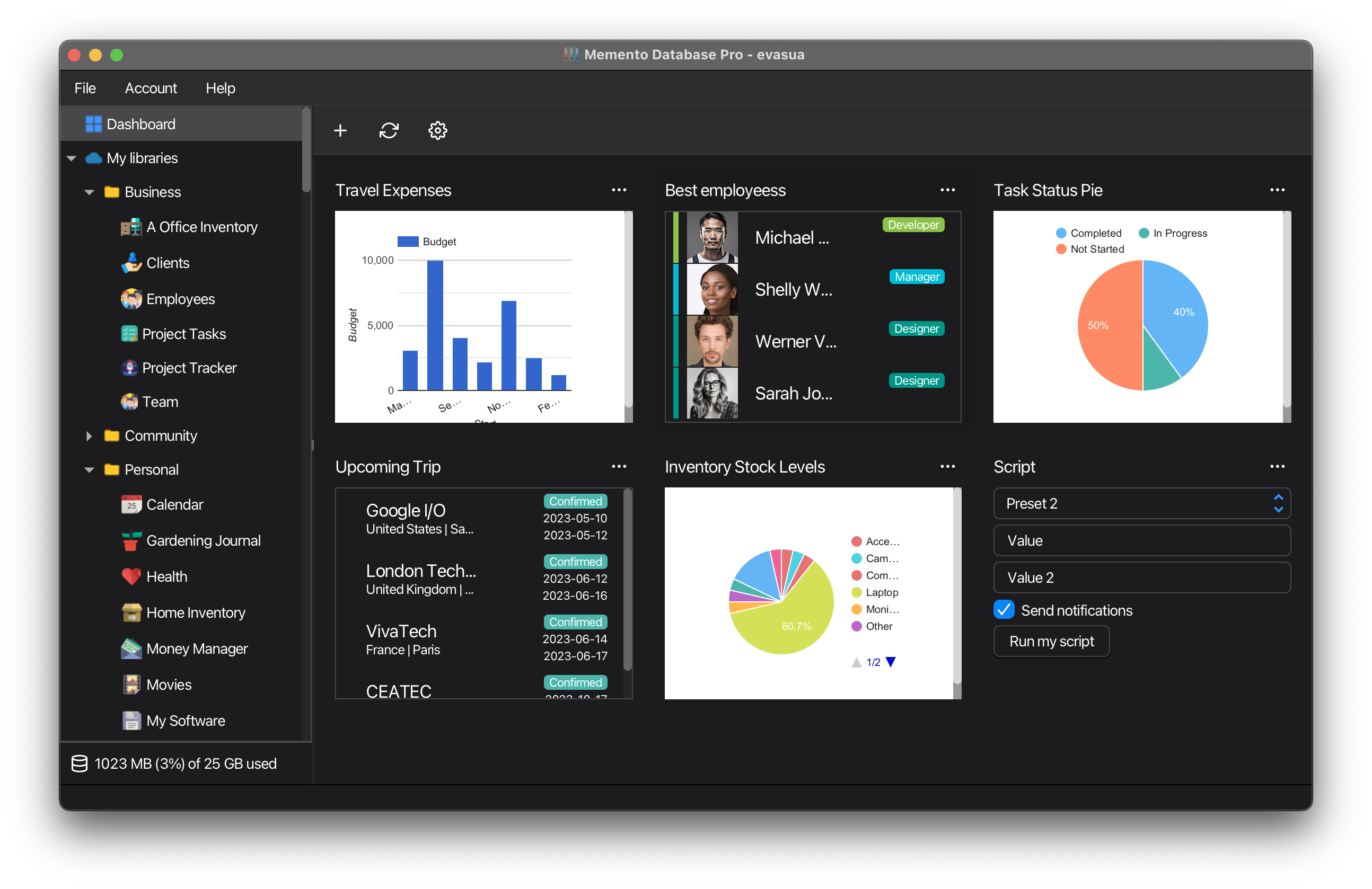 Dashboard with charts and data analytics