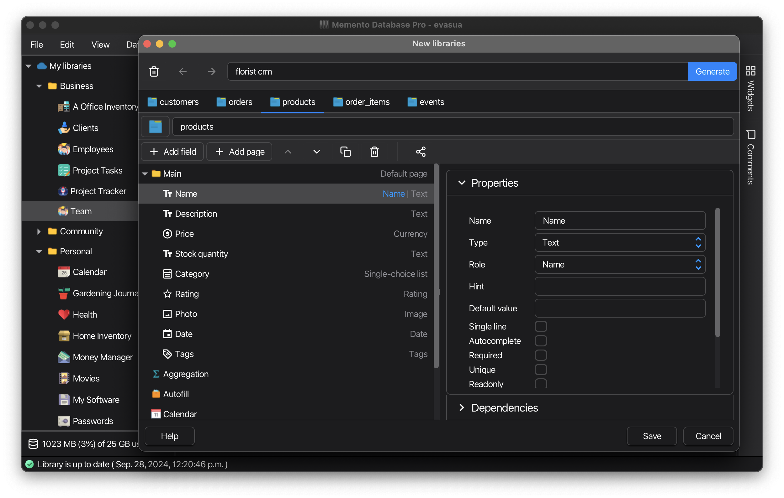 Edit library structure and design custom data fields
