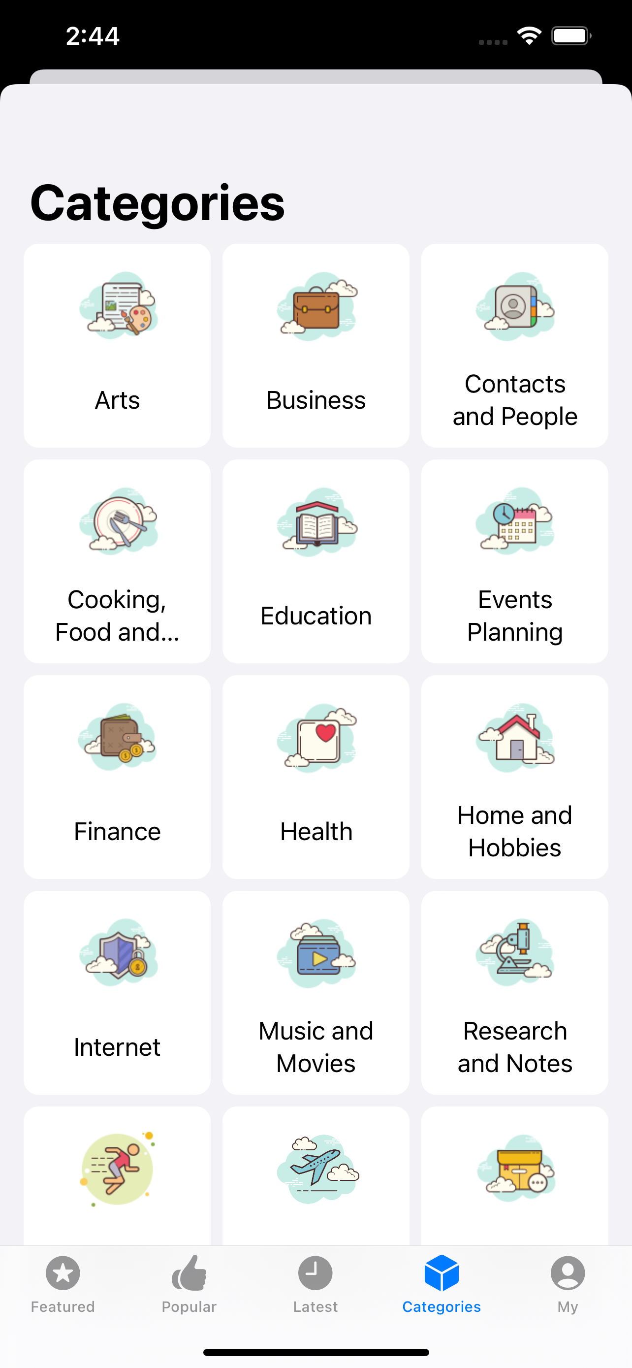 iOS app catalog view for personal collections