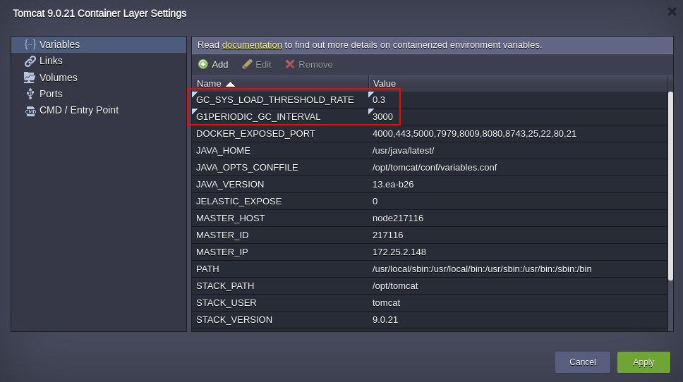 java garbage collection variables for scaling