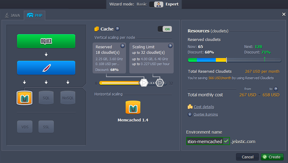 Memcached environment