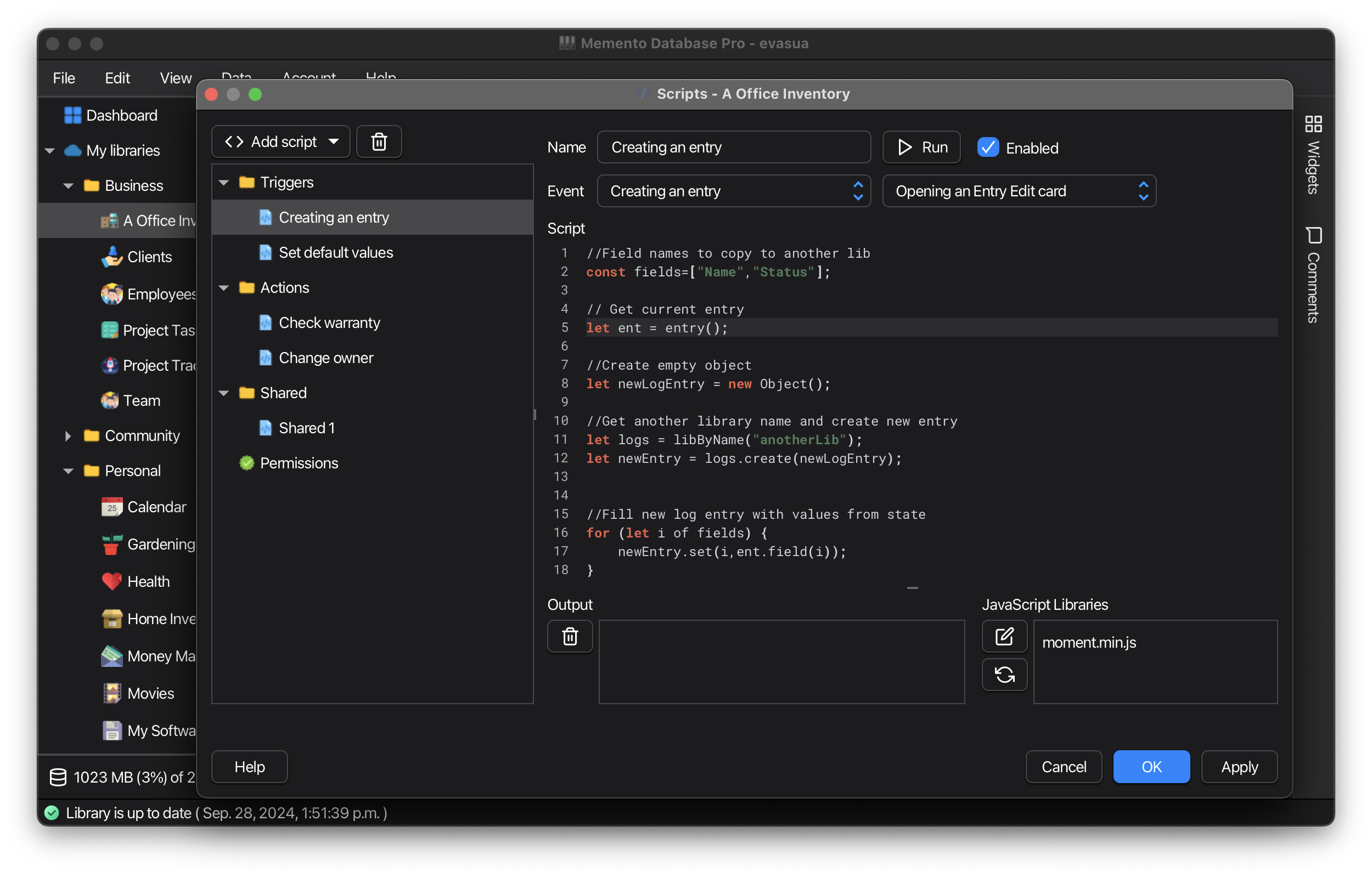 JavaScript scripting interface for automation