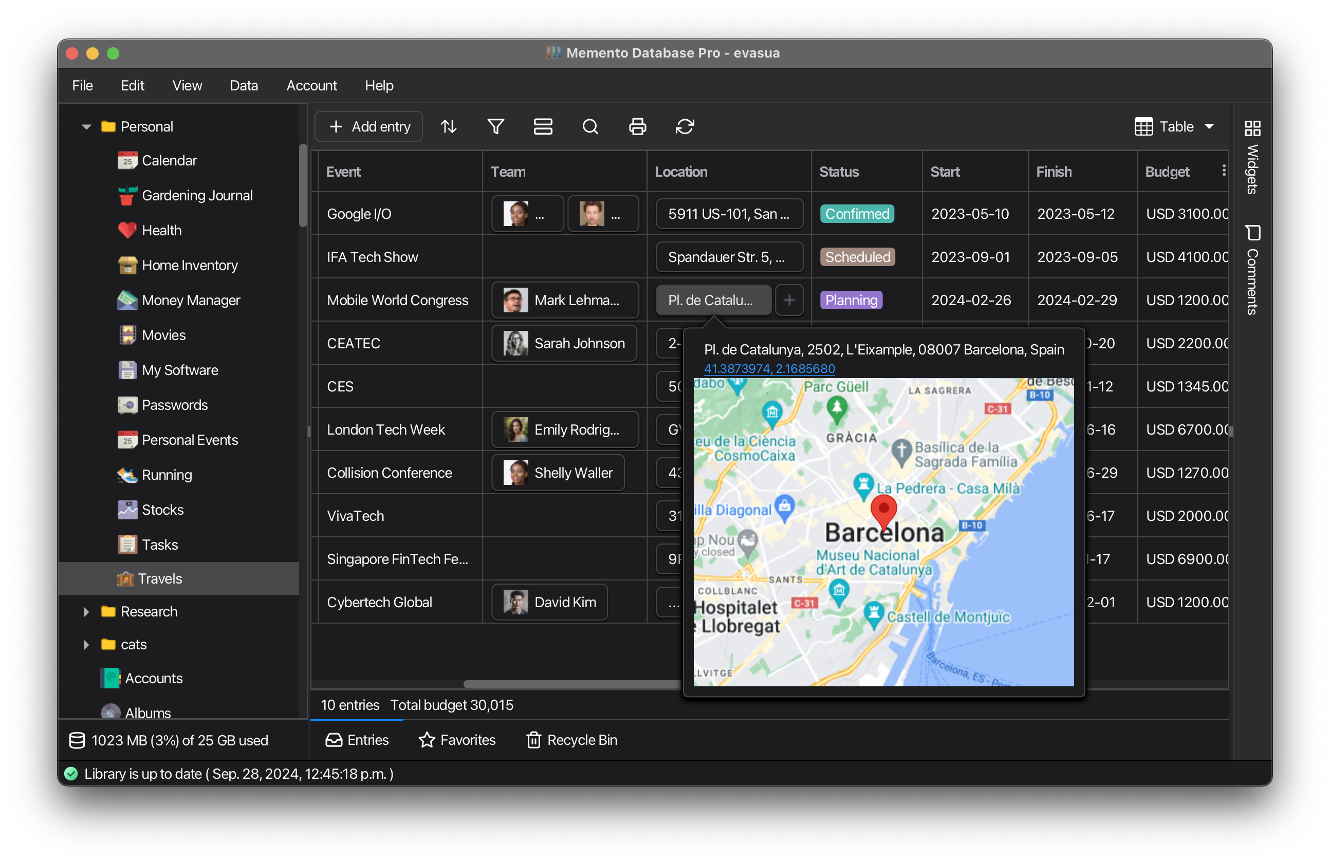 Table view for visualizing and organizing data